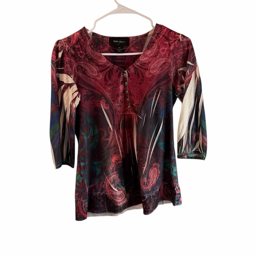 Style & Co. Red and Black Paisley Blouse